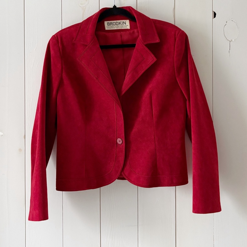 Vintage Brodkin UltraSuede Rich Red BlazerJacket Size 14 Large - Picture 5 of 13